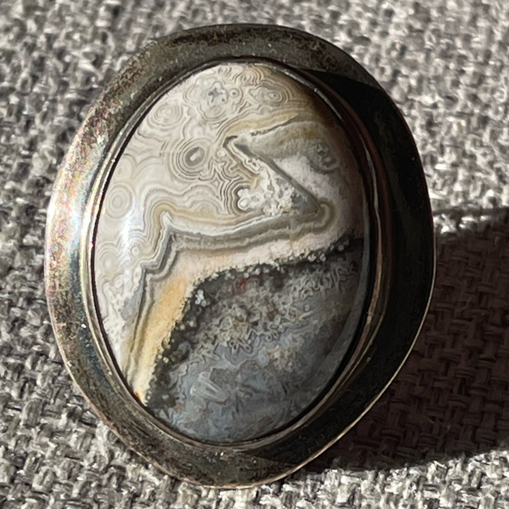Ramona Loloma Poleyma Hopi Artist Lace Agate & Sterling Silver Pin
